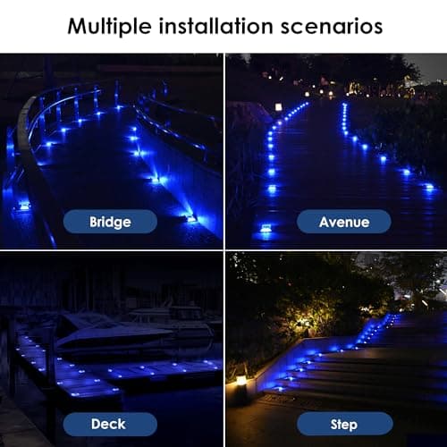 hoyiours Éclairage pour Chemins Spot Solaire Exterieur Puissant IP68 Étanche Eclairage Escalier Exterieur Bleu Balise Solaire Exterieur Jardin 24LM pour Terrasse, Chemin, Piscine et Parc (6)