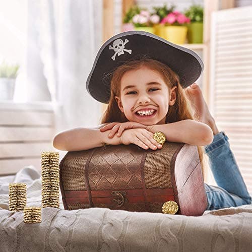 Pièces d'or Pirate en Métal - 35 Pieces Or Coffre Pirate Trésor, Répliques de Doublons Espagnols en Métal pour Les Jeux De Société, Les Jetons, Le Cosplay, Coffre Tresor de Jouet Pirate - M Taille