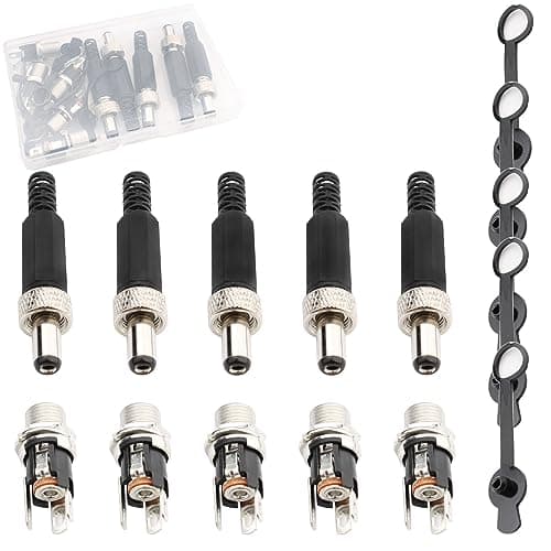 RUNCCI-YUN DC 5.5mm x 2.5mm Connecteur Alimentation 12V kit,5pcs Panneau Monture Connecteur+5PCS Connecteur Plug DC 12v onnecteur Alimentation À Souder+5PCS Capuchon en Caoutchouc