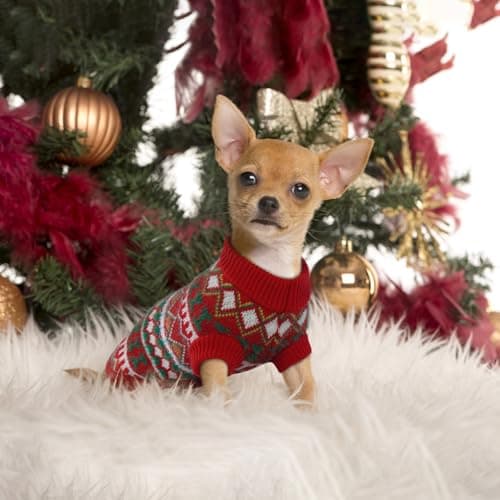Hjumarayan Pull Chien - Pull Chihuahua Chaud Pull pour Chien Petite Taille Pull Noel Chien Sweat Chien Col Rond, Pull Chien Stretch Petite Taille Pull-Overs pour Chiens (Rouge-Vert S)