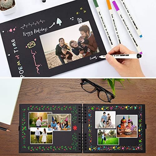 AIOR Album Photo Traditionnel Scrapbook 80 Pages, DIY Scrapbooking Album Mariage Livre d'or Idee Cadeau Original Maitresse Femme pour Valentin De noël Anniversaire (Noir)