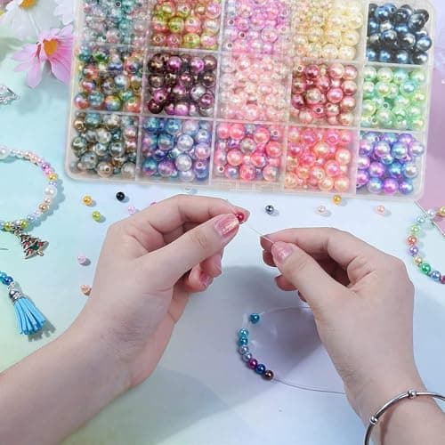 HIOQFR 450 Lot de Perles pour Bijoux Perle Nacre 8mm Perles pour Bracelet Rondes Grosse Perle de Couleur avec Trou Perles pour Collier Perles Artificielles Perles pour Fabrication Bijoux DIY