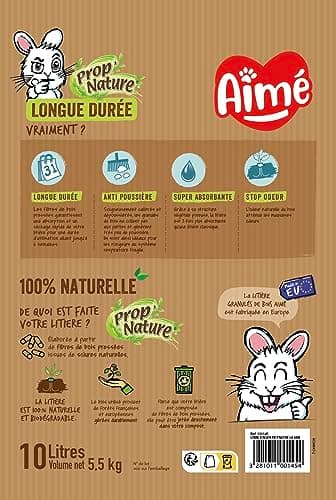 Aimé - Litière Petits Animaux PROP'Nature 10L - Litière Biodégradable et Super Absorbante à Granulés de Bois - Litière Lapin, Cochon d'Inde, Hamster, Souris, Cobaye - Jusqu'à 6 Semaines d'Utilisation