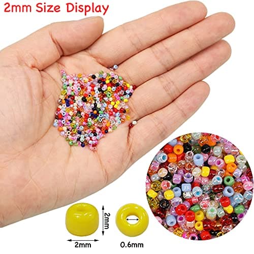 Bala&Fillic Size 2mm 12/0 Glass Seed Beads About 21600pcs in Box with Beading Tool,Small Craft Seed Beads for Jewelry Making 24 Colors petites perles de rocaille pour la fabrication de bijoux