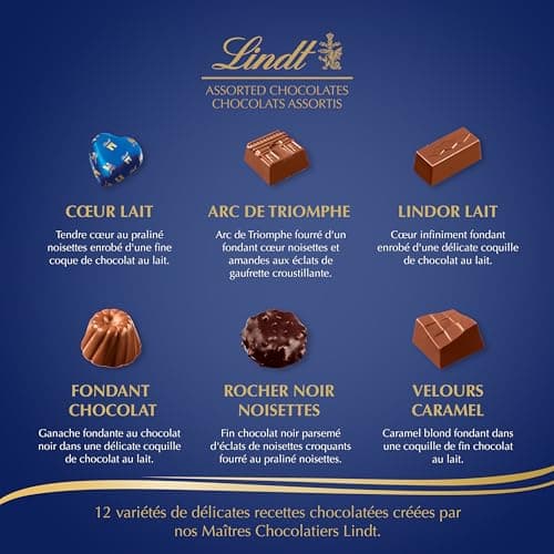 Lindt - Boîte PAYSAGE DE NOËL Assorti - Assortiment de Chocolats au Lait, Noirs et Blancs - Idéal pour Noël, 469g