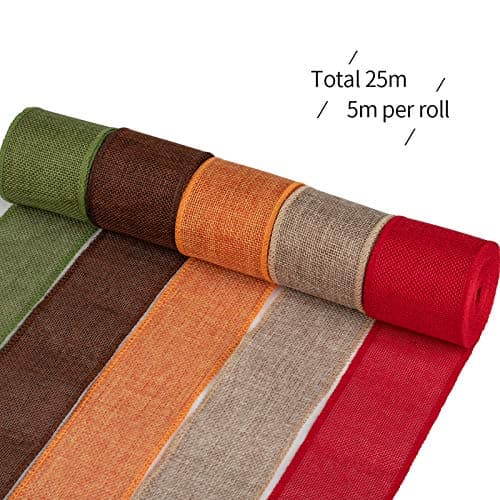 Ruban de lin, Large Tissu Toile Ruban de Cordon de Jute pour Emballage Cadeau Arbre de Noël Décoratif(5 rouleaux)