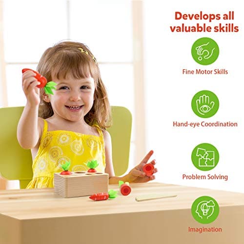Coogam Jouet de tri de Carotte en Bois, trieur de Forme de Couleur Montessori Jeu d'association de récolte de Coupe pour la compétence motrice Fine des Tout-Petits, Apprentissage préscolaire éducatif