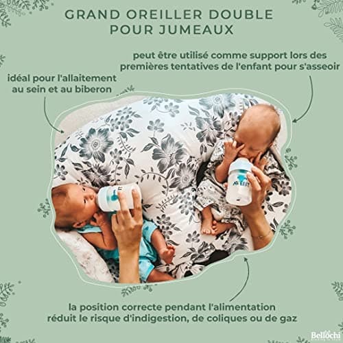 Bellochi Coussin d'allaitement Jumeaux avec Housse Coussin Allaitement - 100% Coton - Oreiller Allaitement Multifonction (Copse)