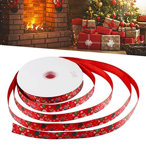 Jerliflyer Rouleau de Rubans de Noël de 100 mètres, Ruban de Noël Blanc, Rouge et Vert pour l'emballage de Cadeaux, Ruban de Vacances en Soie Polyester pour Accessoires de Cheveux, (100 Yards/Roll)