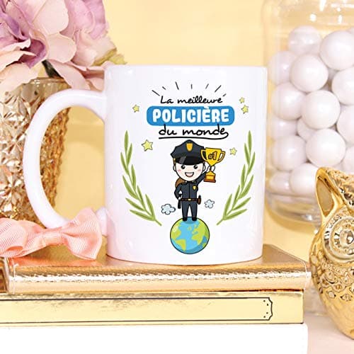 Mugffins Policière Tasses Originales de café et Petit-déjeuner à Donner Travailleurs Professionnels - La Meilleure Policière du Monde - Céramique 350 ML