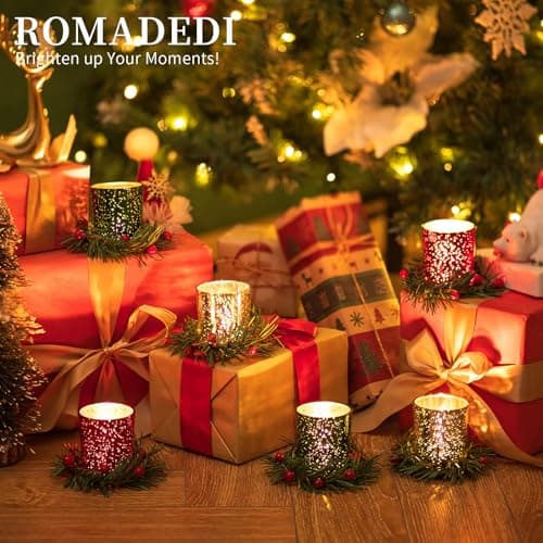 Photophore Verre Bougeoir Decoration Noel: Romadedi 6 Pièces Supports pour Bougies Chauffe-Plat pour Table Interieur Maison Salon Décoration Porte-Bougie pour Cadeau Fenetre Extérieur Noël Deco