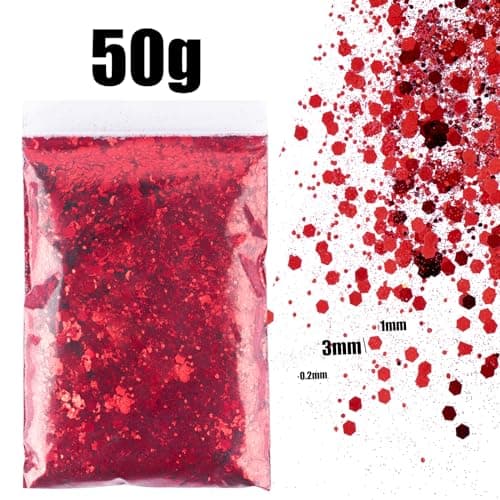 50g Poudre à Paillettes Rouge Peinture Pailletée Fines Scintillant en PET Accessoire Loisirs Créatif Décoration Maquillage Ongles Nail Bricolage Artisanat Carte pour Fête Noël Mariage Anniversaire