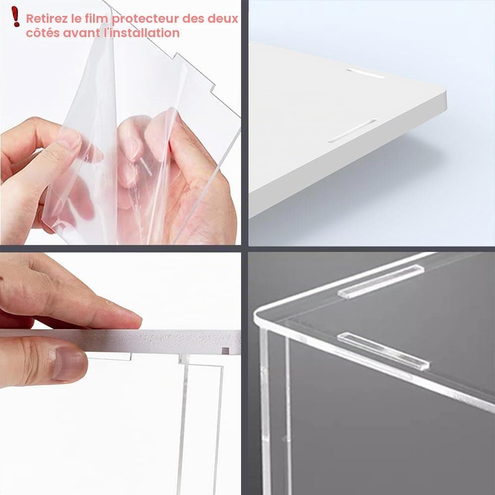 Vitrine pour Collection, Vitrine pour Figurines Boîte Vitrine en Acrylique Transparente avec Base Blanc à Assembler Boîte de Comptoir Antipoussière avec Bande Lumineuse