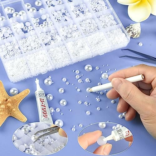 NACHLYNN Lot de 12 000 perles à dos plat - 8 tailles - Perles demi-rondes pour travaux manuels, embellissement, chaussures, fabrication de coques de téléphone