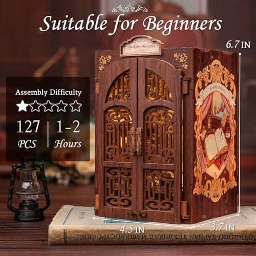 CUTEBEE Kit Book Nook - Maison Miniature à Monter soi-même - Maison de poupée - avec Housse de Protection Contre la poussière et lumière LED - Kit de modélisation pour Adultes(Bookshop Memories)