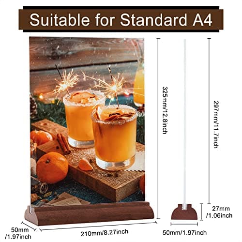 Srvnpioy Lot de 8 Présentoirs A4 pour Menu en Bois, Présentoir de Table A4 en Acrylique, Plexi A4 Support Menu en Acrylique, Porte Menu A4 pour Restaurants, Hôtel, école, Bureau