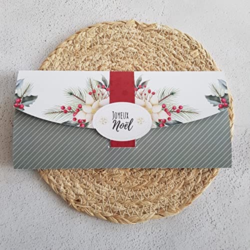 Enveloppe Noël Pochette carte cadeau pour chèque, argent, bons cadeaux (vouchers, billets d'avion, concert, soins), carte à offrir (motifs Noël Florale)