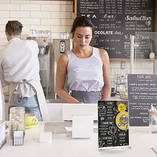 LALAGO 6 pièces Présentoir de table A4, Support acrylique de cartes de menu Présentoir de cartes postales, Présentoir de menus A5 Présentoir publicitaire pour restaurant, café, magasin, hôtel