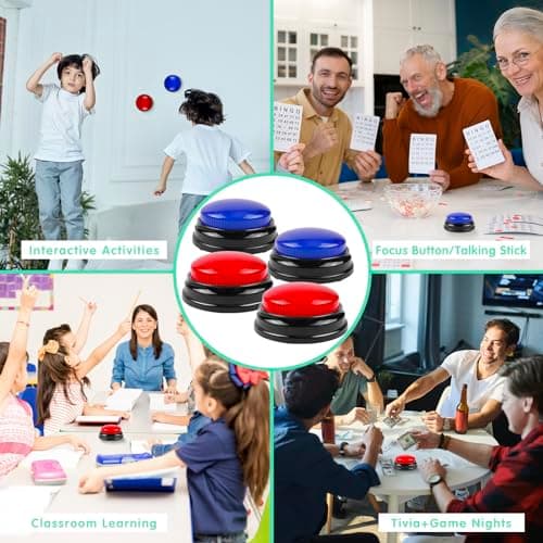 BEAN LIEVE 6 Pack Game Jeu Buzzer avec 2 lumières et Sons différents, des Boutons de Buzzer de Quiz Show, Parfait pour Les Nuits de Trivia familiale et l'activité d'enseignement en Classe