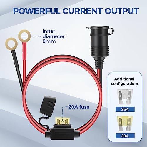 Thlevel 12V Câble d’Extension pour Allume Cigare Socket 14AWG avec Fusible 20A 12V/ 24V DC Adaptateur Chargeur pour Bateau Moto Réfrigérateur Voiture 1 mètre