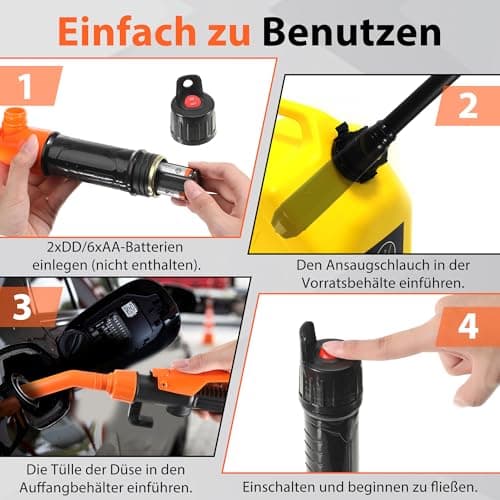 Pompe à essence électrique à piles - Pompe à siphon - Pompe à batterie - Pompe à bidon - Pompe d'aspiration automatique pour essence (orange)