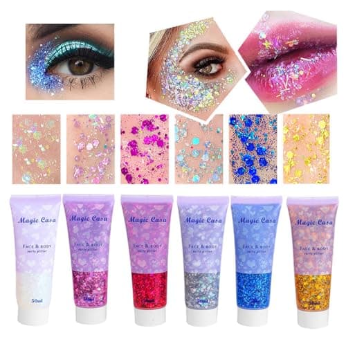 Gel Pailleté Pour Le Corps 6 Bouteilles Paillettes Pour Le Visage Paillette Visage Et Cheveux Pour Le Visage, Les Cheveux, Le Corps, Les Paillettes, Pour Le Festival, Le Maquillage Mascarade