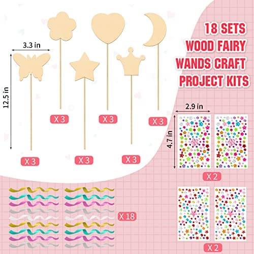 OPUHOHR 18 Set Baguette Princesse en Bois, Baguette Magique Cadeau Princesse Fée Accessoire, Kit de Bricolage pour Anniversaire Fête Cosplay Jouet Jeu de Rôle