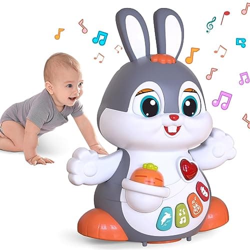 MOONTOY Musicaux Jouet Bebe 1 an Garçon Fille - Jouet Educatif Lapin Rampant avec Musique et lumière -Jeu d'Éveil Sensoriel Enfant 2 Ans,Cadeaux Précoces 6 7 8 9 12 18 24 Mois HA9991