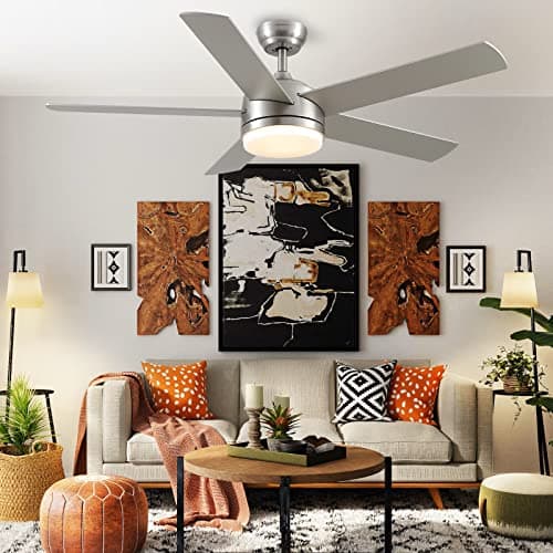 CJOY Ventilateur de Plafond Réversible, 132 cm Ventilateur de Plafond avec Éclairage et Télécommande, Bicolore 5 Pales Ventilateur Silencieux Plafond Réglable, 24W LED AC Motor