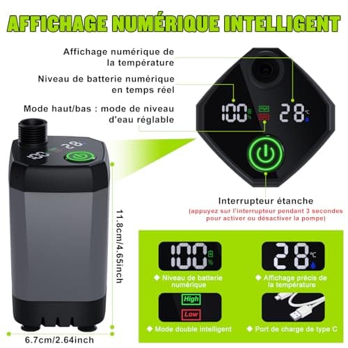 Spopal Camping Douche Portable, [Imperméable] Kit Douche de Camping,Pompe de Douche Électrique Rechargeable,6000mAh, avec Afficheur Intelligent et Pomme de Douche 4 Modes pour Extérieure,Camping