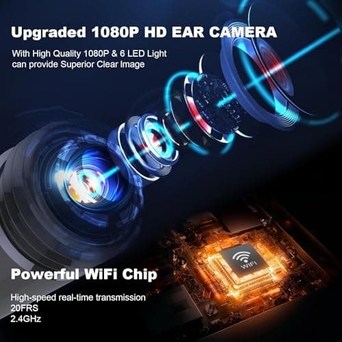 EarFairy Otoscope Oreille 1080P HD 3,5mm Camera Iscope IP67 Étanche Nettoyant Oreille Avec 6 Lumières LED Outil de Nettoyage d'oreille Adapté aux Smartphones et Tablettes IOS et Android