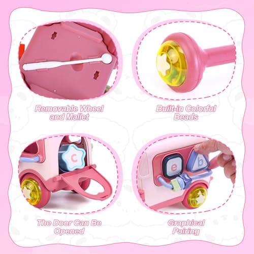 Yellcetoy Jouet Fille 1 an, Jouets Bebe 12 à 18 Mois Bus Musicaux Sensoriel avec Xylophone, Trieur de Formes Jouet éducatif précoce, Cadeaux d'anniversaire pour Les Enfant 12 Mois+