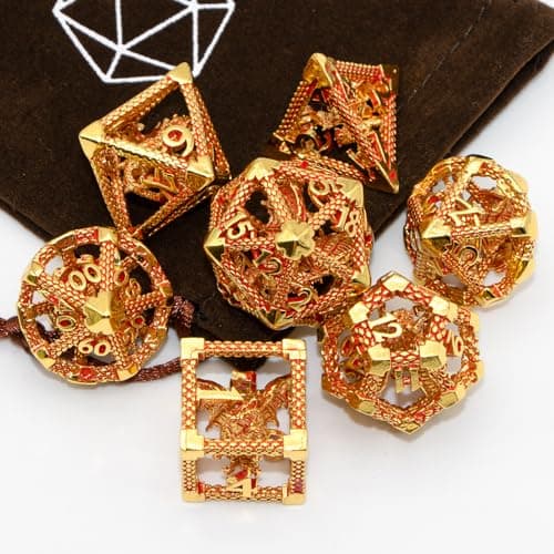 HNCCESG Jeu de dés D et D en métal – Jeu de dés DND polyédriques Creux – Jeu de dés D D pour Jeu de rôle – RPG (Rouge doré)