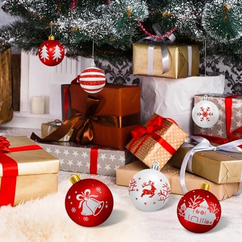 Arbolisse Boule de Noel Decoration Sapin Noel, 16PCS Decoration Noel Sapin, Boule de Noel Blanche et Rouge, Boules de Noël Decoration Noel Interieur