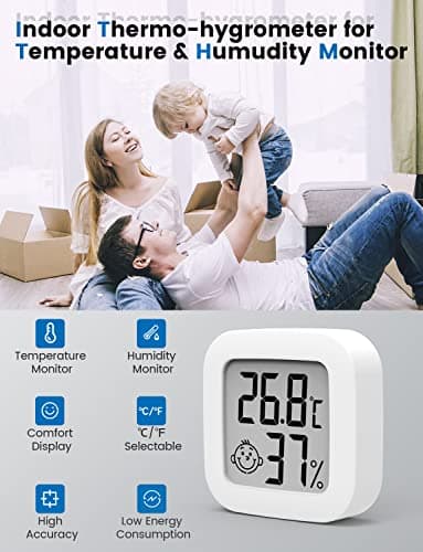 Mini Thermomètre Hygromètre Intérieur Digital à Haute Précision, Moniteur de Température et Humidimètre, Thermo Hygromètre Indicateur du Niveau de Confort