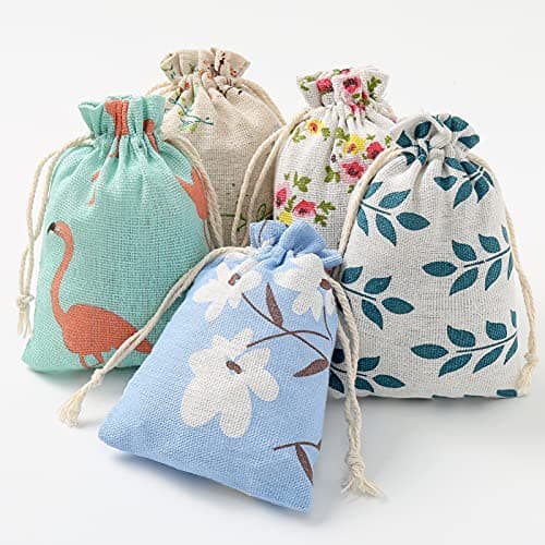 DAHI 25pcs Sacs en Coton avec Cordon 10 x 14 cm Petits Sacs en Tissu Sacs Cadeau avec Cordon Sachets en Lin Chanvre Jute Sac à Cordon Sachets Pour bijoux-B