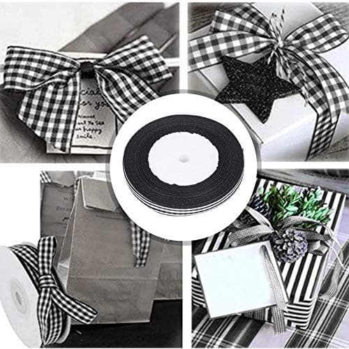 Tiiyee Ruban Vichy Noir et Blanc, 3 Rouleaux de Ruban de Satin à Carreaux Noël Mariage tissé Bord Rouleau Emballage Cadeau décoration de gâteau 1 cm de Largeur 25 Verges/Rouleau