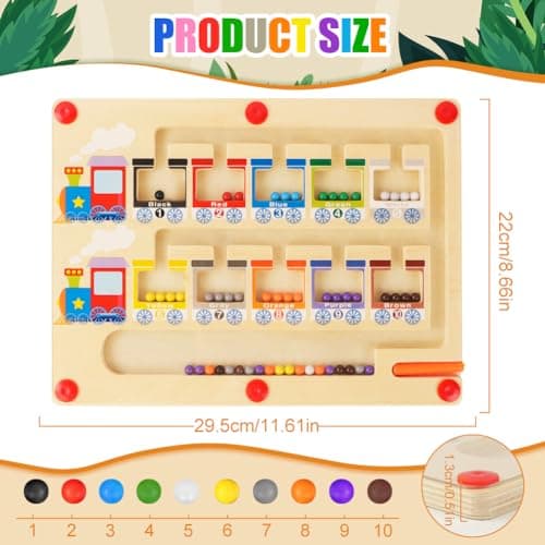 Ainiv Labyrinthe Magnétique de Couleurs et de Chiffres Enfant, Plateau de Jeu de Puzzle Magnétique, Jouets en Bois Jouets Montessori, Jouets Éducatifs pour Garçons et Filles de 3 4 5 6 7 Ans (Train)