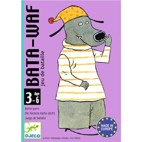 DJECO Batawaf Jeu de 36 Cartes, 3 à 6 ans - Apprentissage des Jeux de Cartes - Développe Observation & Coopération - Compare la taille des Chiens ! Resistant et Amusant - 2 à 4 Joueurs
