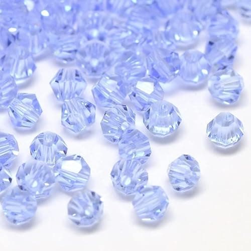 Preciosa Lot de 40 perles tchèques, en cristal de Bohême, 4 mm, double cône, en verre taillé, bicône, bleu clair