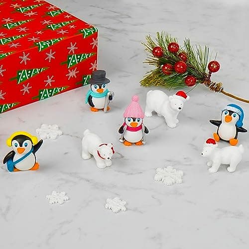 BELLE VOUS Lot de 12 Figurines Noel Décoration - Petit Personnage Miniature en Résine pour l’Artisanat, Jardin Féerique de Poupées & Decorations de Noel - Inclut Pingouins, Ours & Flocons de Neige