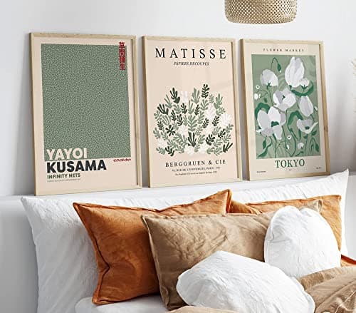 ag.art deco Affiche Decoration Murale 40x50 cm | Affiche Murale pour Salon et Chambre à Coucher | Poster Mural Sans Cadre | Lot de 3 Tableaux (Fleurs Matisse) | Fleurs Matisse, Bois MDF Robuste, pour Salon et Chambre, Design Moderne, Verre de Protection, Montage Mural Facile, Salon