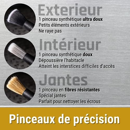 ProTech Monte-Carlo - Kit de 3 Pinceaux de Nettoyage Voiture - Pinceaux Doux et Souples pour Nettoyer Jantes, Habitacle et Extérieur