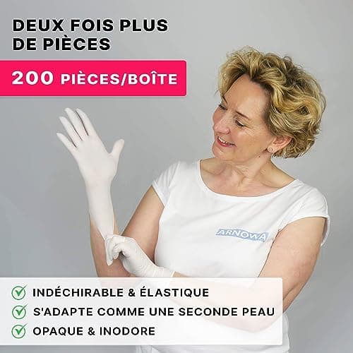 ARNOMED Gants nitrile jetables taille L, 2000 pièces (10 boîtes), gants en nitrile blanc, gant jetable non poudrés & sans latex, gants jetables, gants cuisine jetable en tailles S, M, L & XL