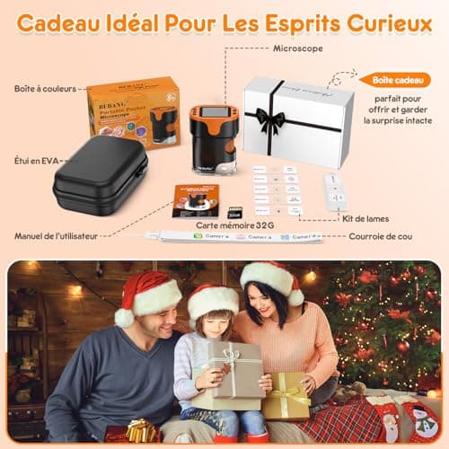 1000X Microscope Numérique Portable pour Enfants - Écran 4K 2,0", Electronique, Rechargeable, avec Kit de Lames - Mini Scope de Poche Cadeaux Éducatifs pour 4-12 Ans