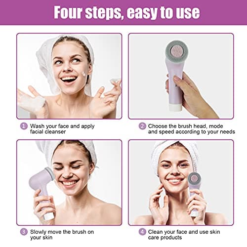 MYCARBON Brosse Nettoyante Visage Electrique IPX7 Etanche Microcirculation Bidirectionnelle Brosse Rotative Visage Rechargeable USB 2500mAh pour Nettoyage en Profondeur/Exfoliation/Massage/Soins Peau