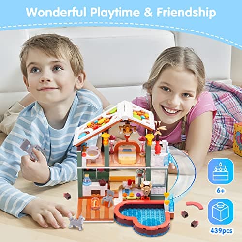 Sitodier Blocs de Construction Jouet- 439pcs Source Chaude Maison de Vacances Jouet de Construction pour Enfants 6-12, Kit de Briques de Construction pour Enfants 6 7 8 9 10 11 12