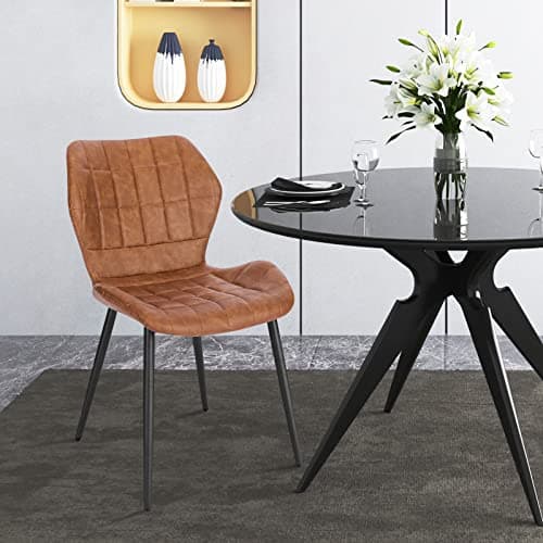 WOLTU Lot de 4 Chaises Salle à Manger, Chaise Scandinave, Chaise de Cuisine, Chaise Salon, Assise Rembourrée, Chaise en Simili Cuir, Brun, Pieds en Métal, BH357br-4