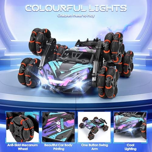 Mamowla RC Voiture Télécommande Jouets pour Enfants, 4WD 2.4 Ghz RC Voiture Cascadeuse Télécommandée avec Pulvérisation et Lumières, pour Garçon Fille Jeux Extérieur Enfants de 8 à 12 Ans, Vert