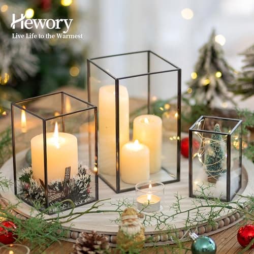 Lanterne Bougie Verre Bougeoir Noir: Hewory Set de 6 Lanternes à Bougie Décoratives Métal pour Centre de Table Mariage Décoration Salle à Manger